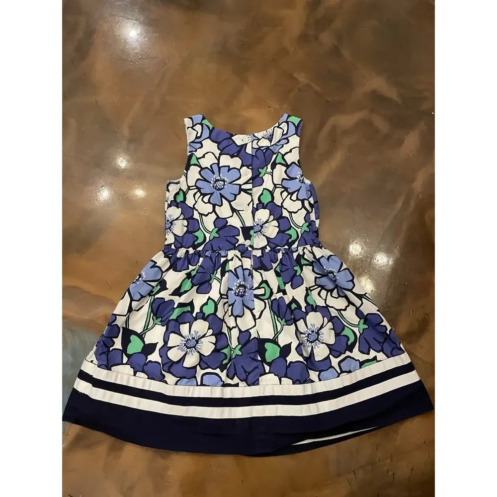 Gymboree Girls 6 VHTF SPRING PREP Blue Floral Lined Dress Navy and Blue trim
